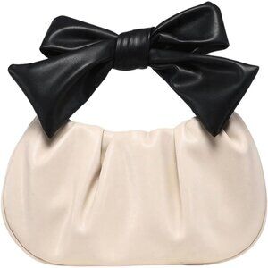 Women's Apricot PU Leather Ruched Hobo Handbag with Bow Top Handle and Zipper Cl